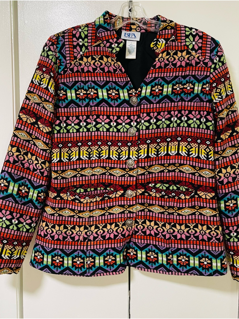 BFA Multicolor Geometric Knit Button-Front Blazer
